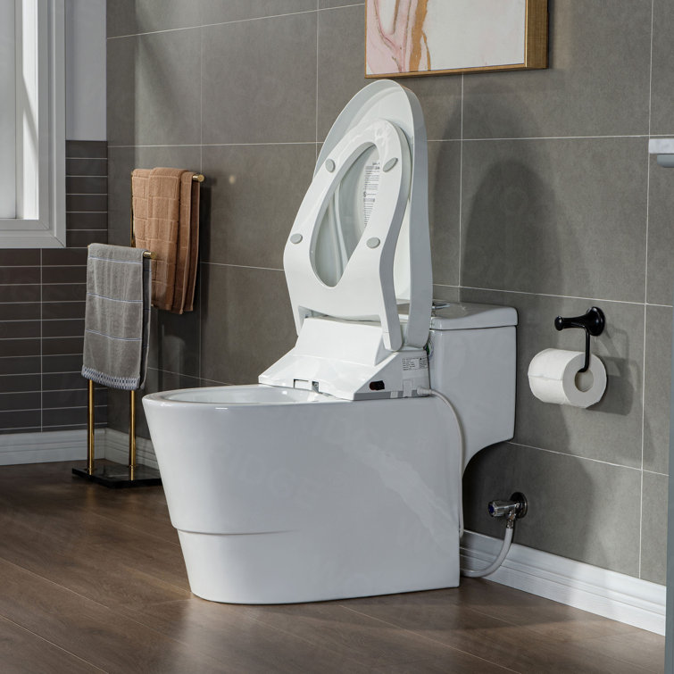 White Porcelain Elongated Dual Flush Smart Bidet Toilet