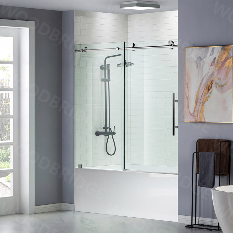 Chrome Frameless Sliding Bathtub Door with Clear Tempered Glass