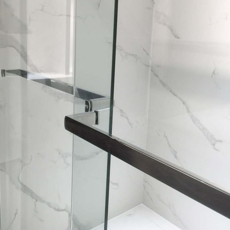 Brushed Nickel Frameless Double Sliding Shower Door with Clear Glass