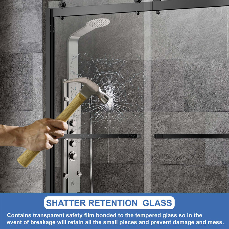Matte Black Frameless Double Sliding Shower Door with Clear Tempered Glass
