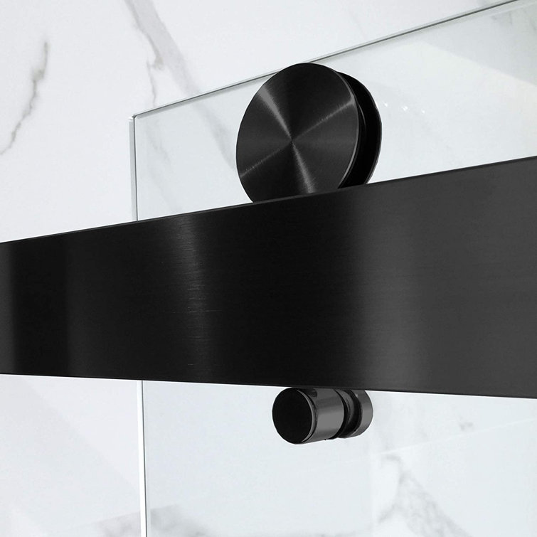 Matte Black Frameless Double Sliding Shower Door with Clear Tempered Glass