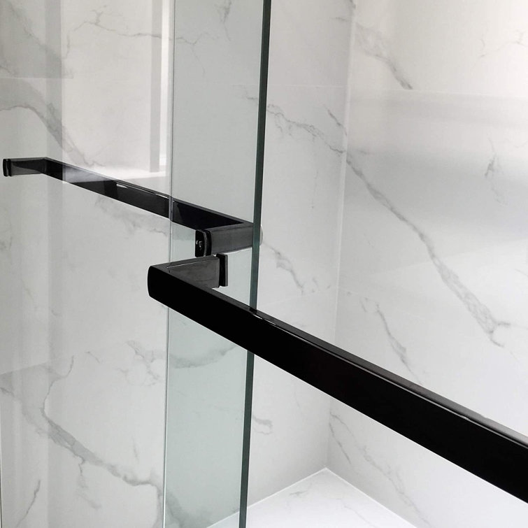 Matte Black Frameless Double Sliding Shower Door with Clear Tempered Glass