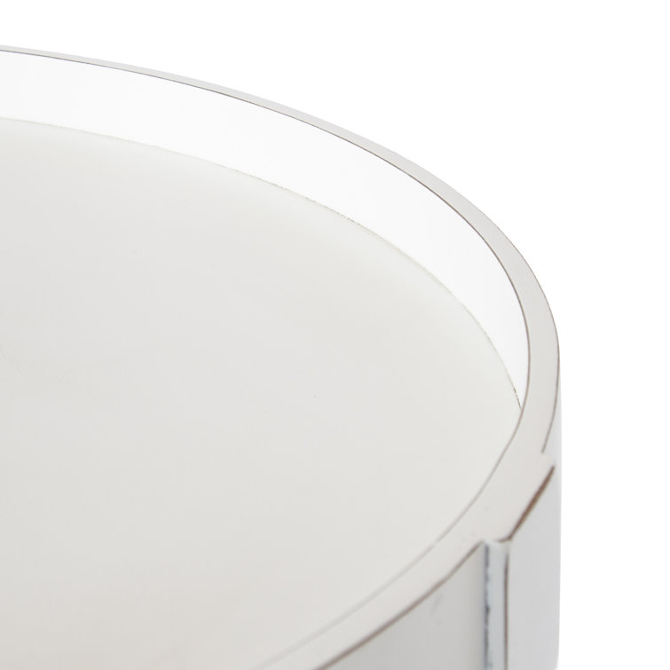 Bellport 22.5" Rustic White Round Wooden Side Table with Shelf