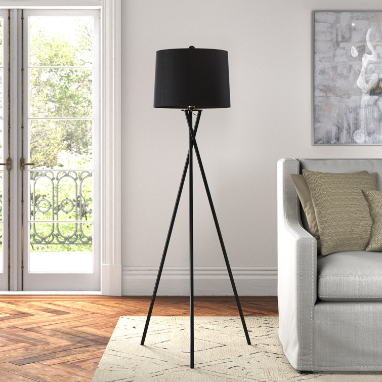 Sleek Tripod 61.5'' Black Floor Lamp with Cotton Shade