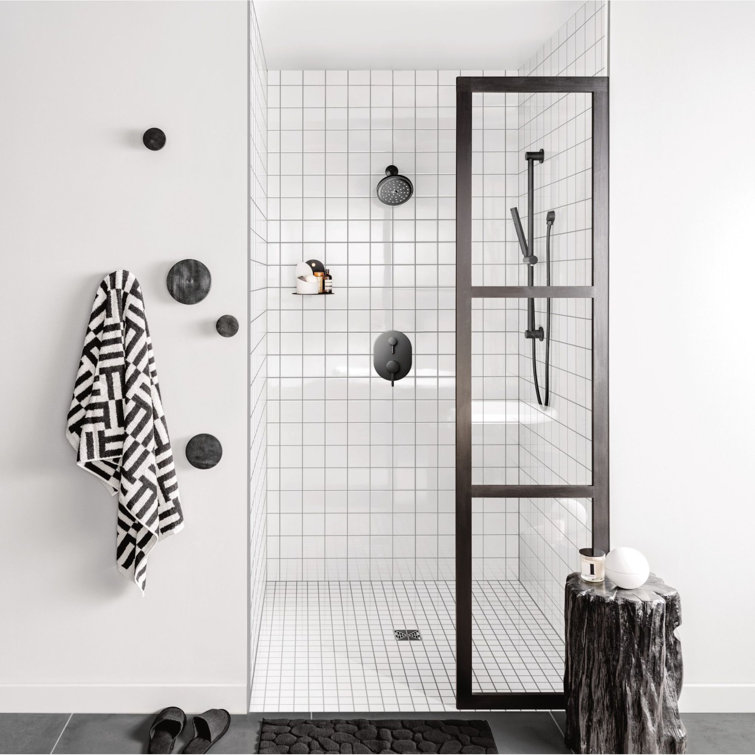 Align Matte Black Modern Lever Shower Trim with Integrated Valve