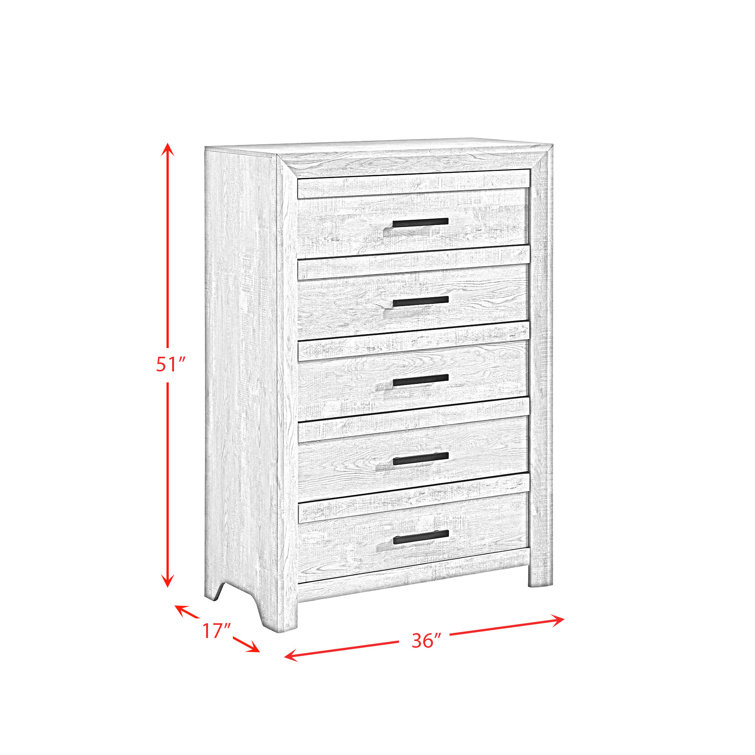 Ash White 5-Drawer Chest with Black Pulls