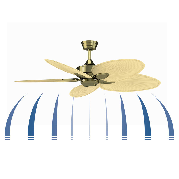 Antique Brass Ceiling Fan with Natural Palm Blades, 52-inch