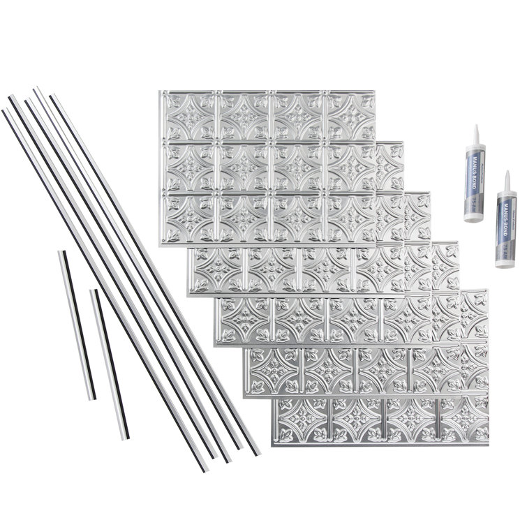 Traditional Brushed Aluminum Decorative Vinyl Backsplash Kit