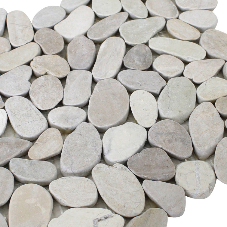 White Honed Natural Stone Pebble Mosaic Tile