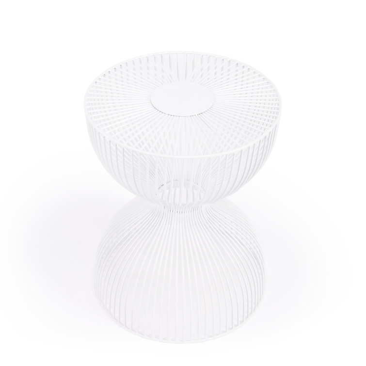 Nicholas Round White Metal and Glass Hourglass Side Table