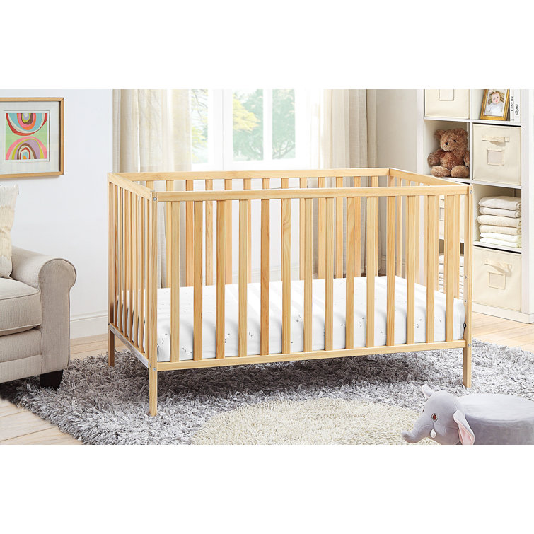Natural Wood 3-in-1 Convertible Crib with Slatted Design
