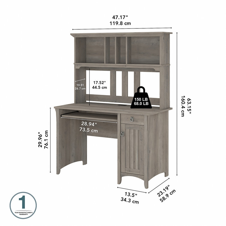Driftwood Gray Wood Desk with Hutch and Drawer
