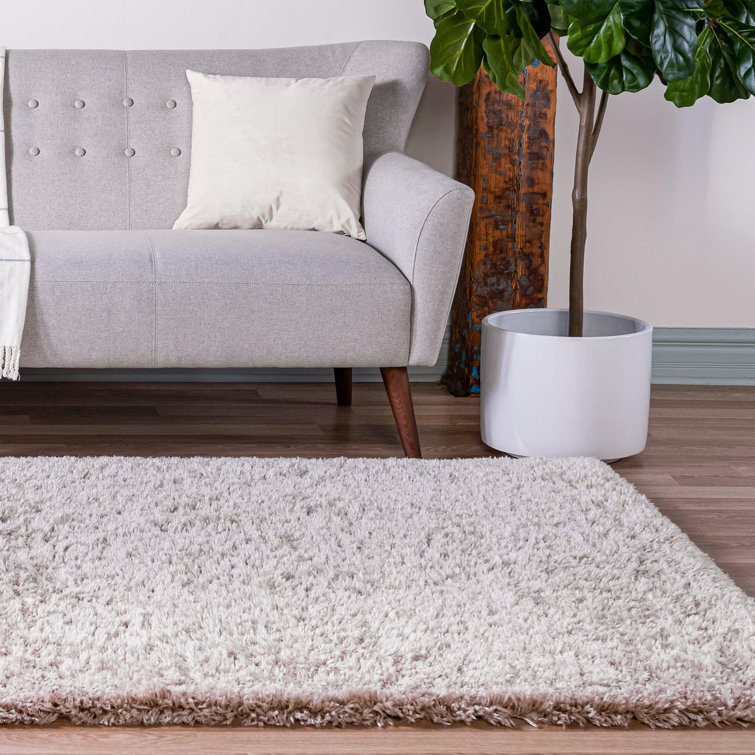 Off-White Linen Shag Rectangle Area Rug 5'1" x 8'