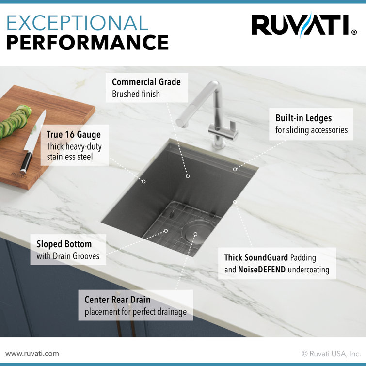 Ruvati 15" Stainless Steel Workstation Sink with Wood Cutting Board