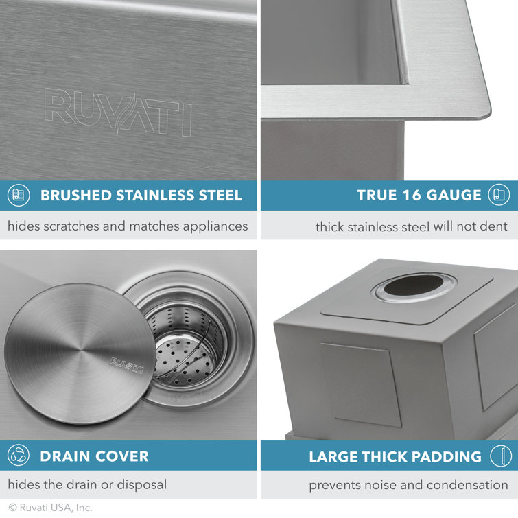 Ruvati 15" Stainless Steel Workstation Sink with Wood Cutting Board