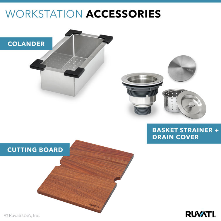 21" x 20" Stainless Steel Topmount Workstation Sink with Sapele Wood Cutting Board