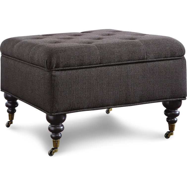 Midnight Charcoal Tufted Square Ottoman with Storage