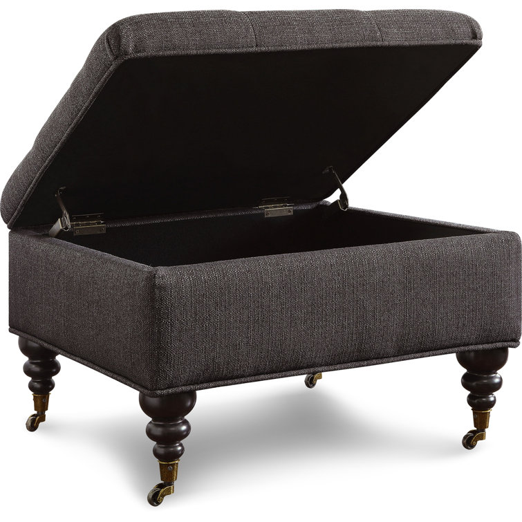 Midnight Charcoal Tufted Square Ottoman with Storage