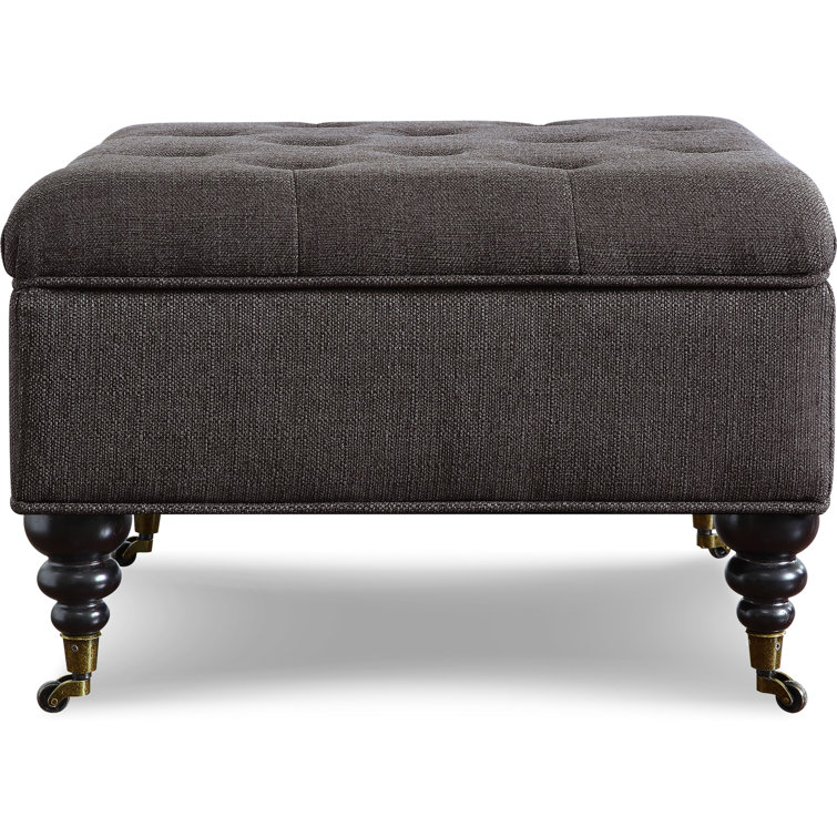 Midnight Charcoal Tufted Square Ottoman with Storage