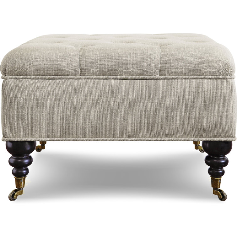 Ivory Tufted Cotton Twill Square Cocktail Ottoman with Storage