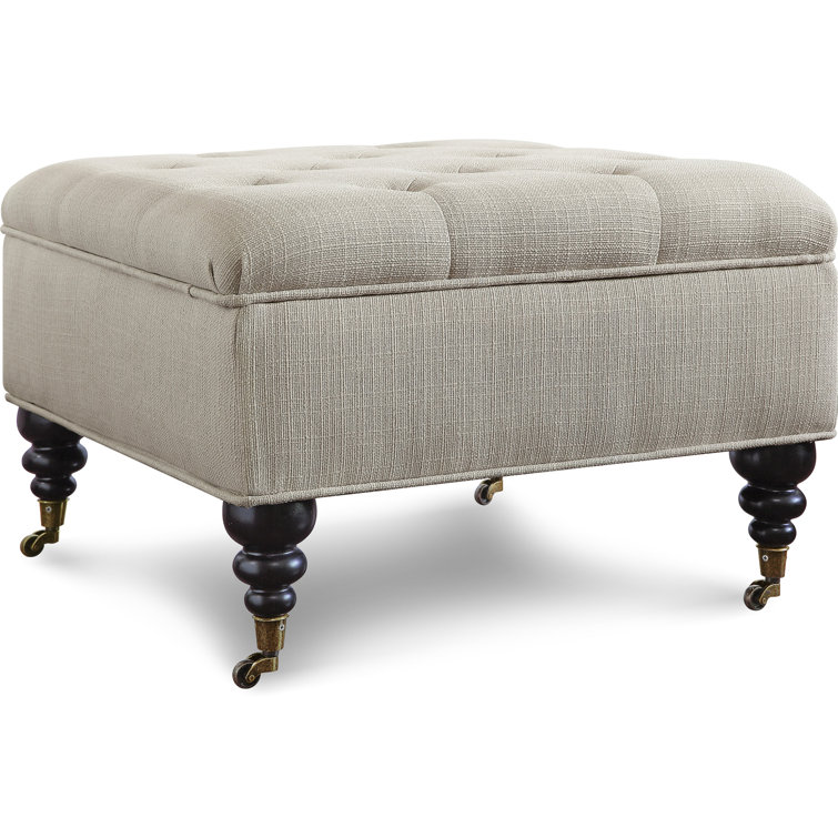 Ivory Tufted Cotton Twill Square Cocktail Ottoman with Storage