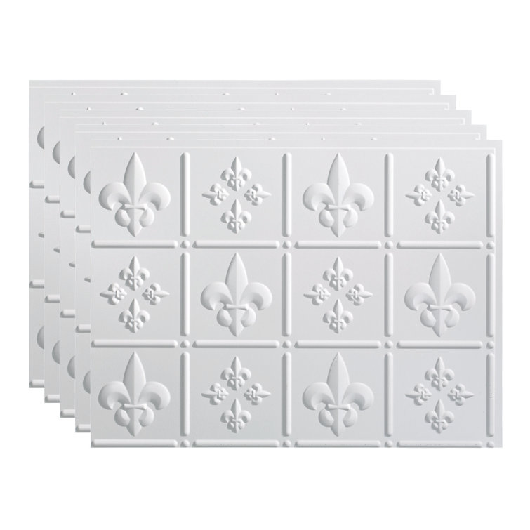 Gloss White Vinyl Fleur de Lis Backsplash Panel 18in x 24in