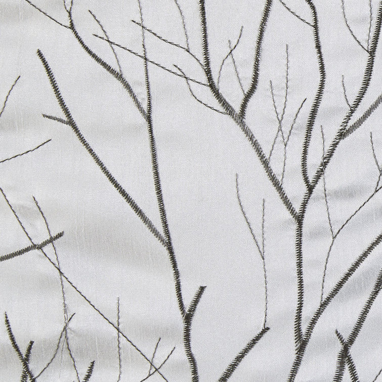 White Faux Silk Embroidered Puddle Length Curtain Panel