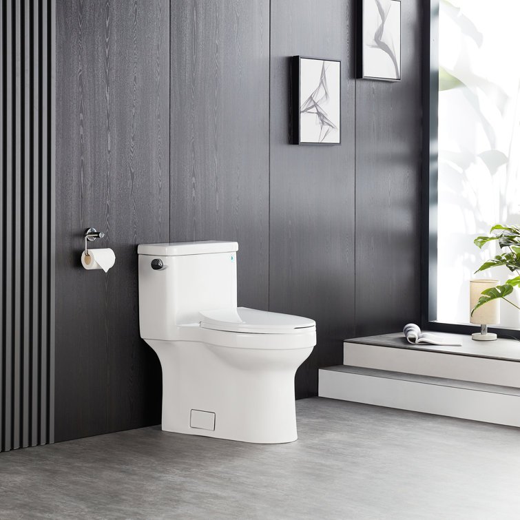 White High Efficiency Elongated One-Piece Toilet with Glazed Surface