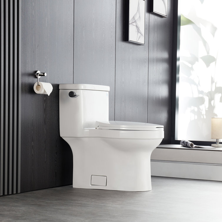White High Efficiency Elongated One-Piece Toilet with Glazed Surface
