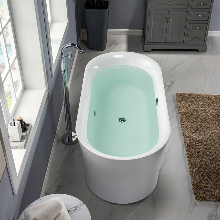 67'' White Acrylic Freestanding Air Soaking Bathtub with 208 Jets