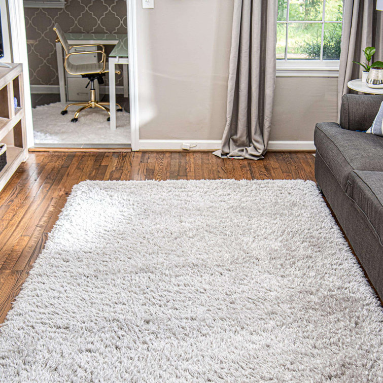 Ash Gray High Pile Shag Synthetic Area Rug 4' x 6'