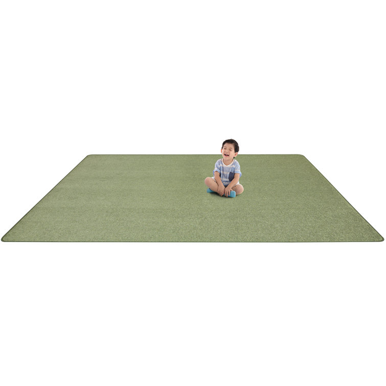 Sage Green Tufted Square Synthetic Area Rug, 6' x 6'