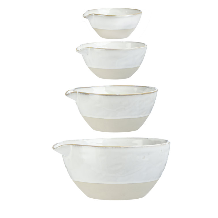 Adelora White and Beige Ceramic Mixing Bowl Set of 4