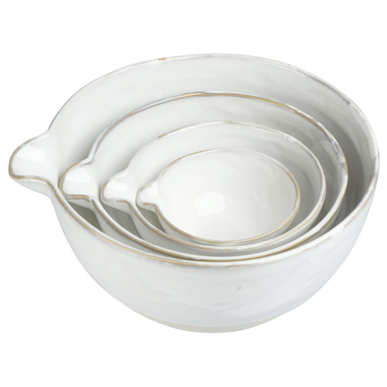Adelora White and Beige Ceramic Mixing Bowl Set of 4
