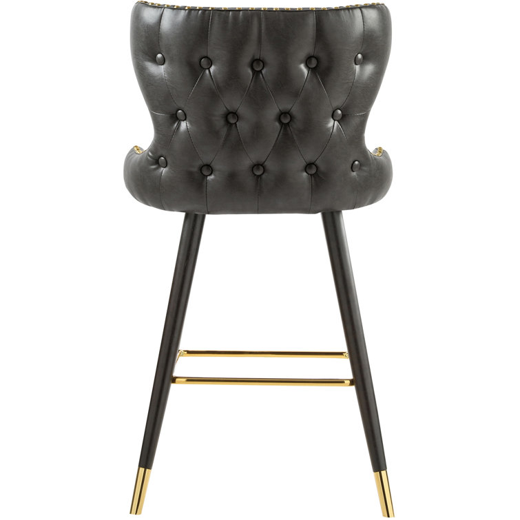 Hendrix 40" Gray Leather and Metal Counter Stool