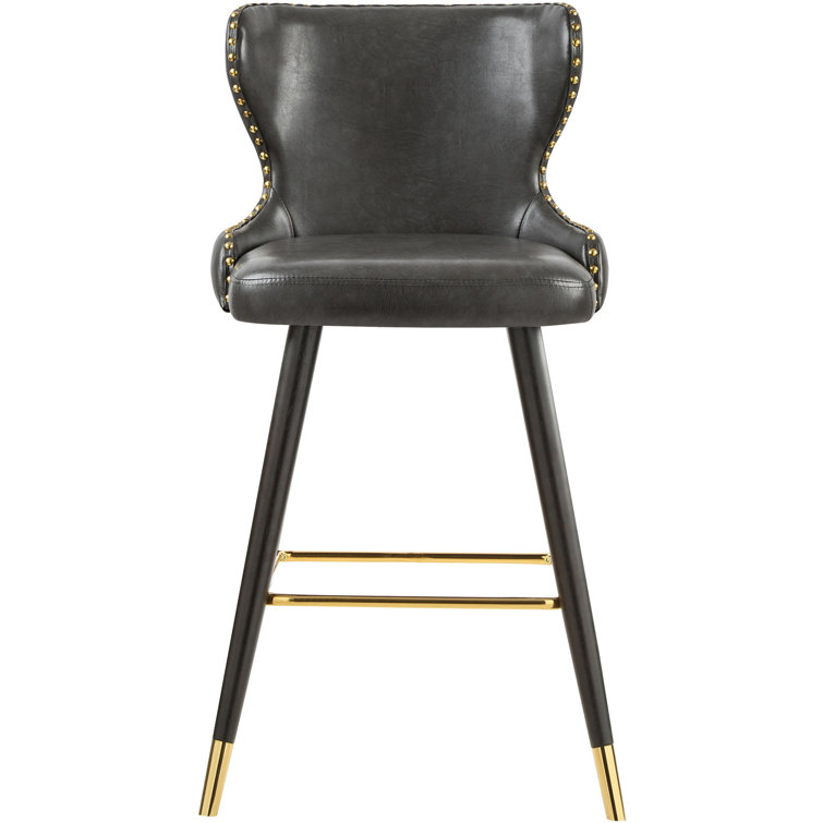 Hendrix 40" Gray Leather and Metal Counter Stool