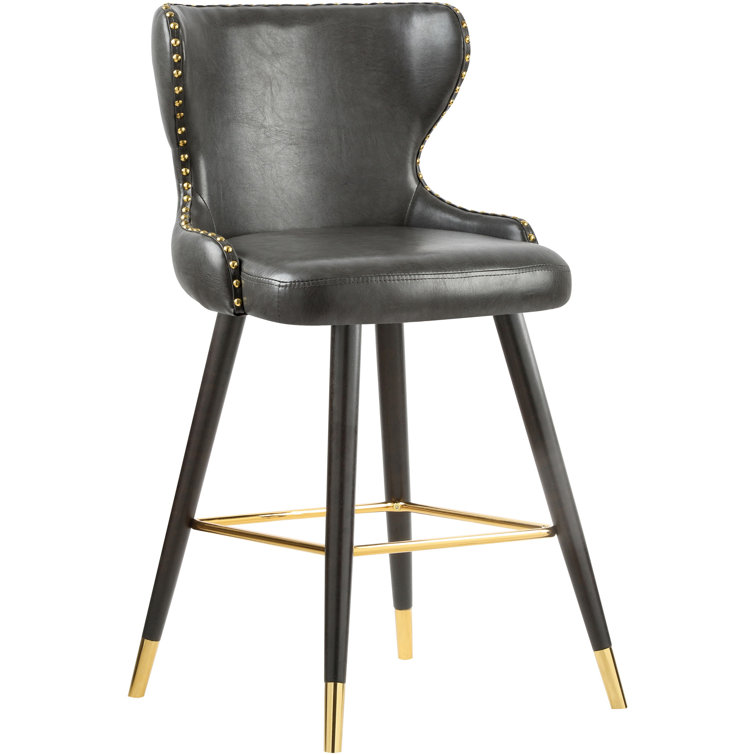 Hendrix 40" Gray Leather and Metal Counter Stool