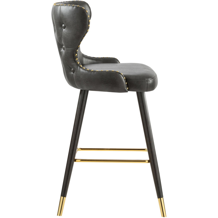 Hendrix 40" Gray Leather and Metal Counter Stool