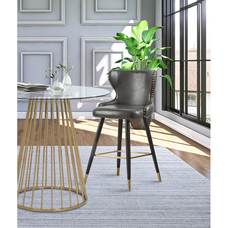 Hendrix 40" Gray Leather and Metal Counter Stool