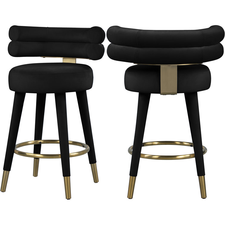 Fitzroy Black Velvet Counter Stool with Gold Accents