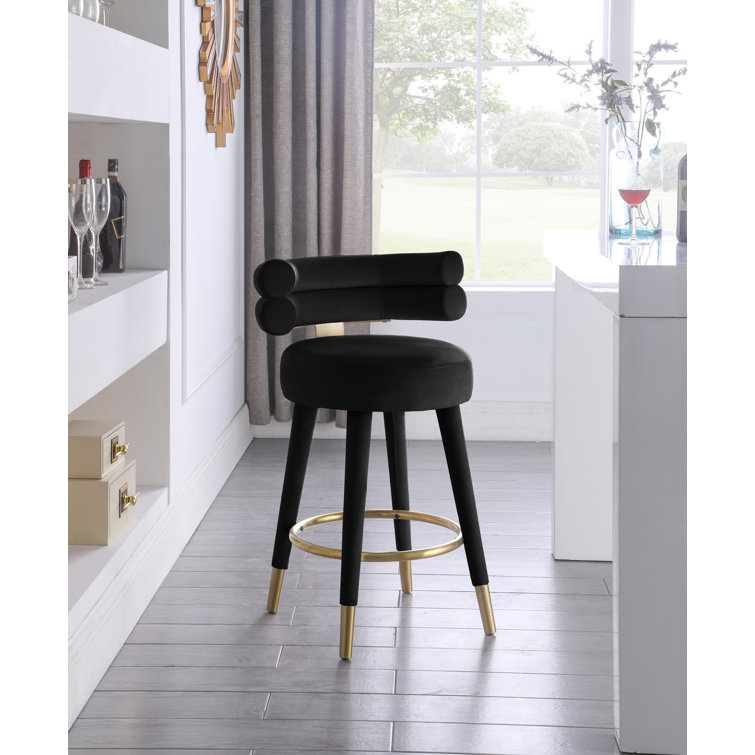 Fitzroy Black Velvet Counter Stool with Gold Accents