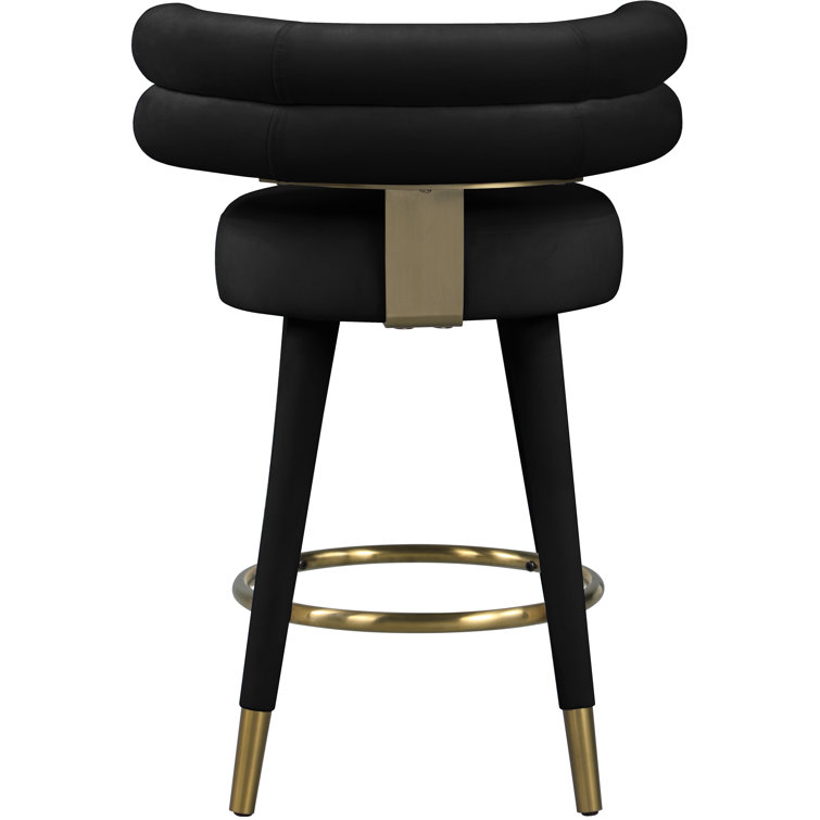 Fitzroy Black Velvet Counter Stool with Gold Accents