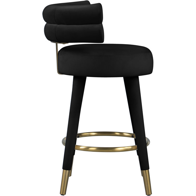 Fitzroy Black Velvet Counter Stool with Gold Accents