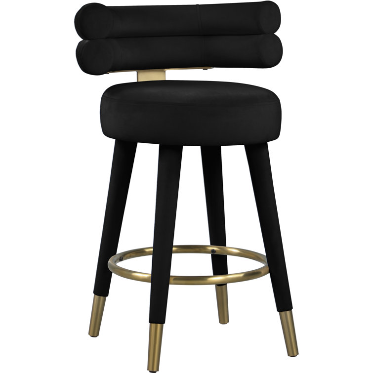 Fitzroy Black Velvet Counter Stool with Gold Accents