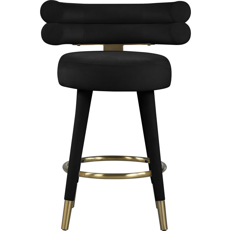 Fitzroy Black Velvet Counter Stool with Gold Accents