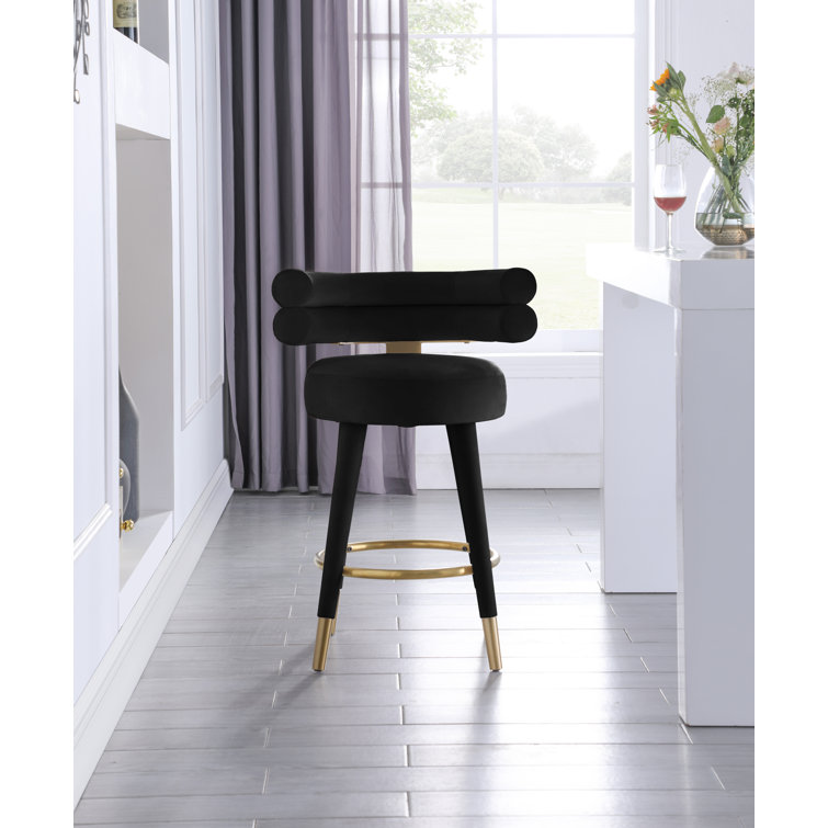 Fitzroy Black Velvet Counter Stool with Gold Accents