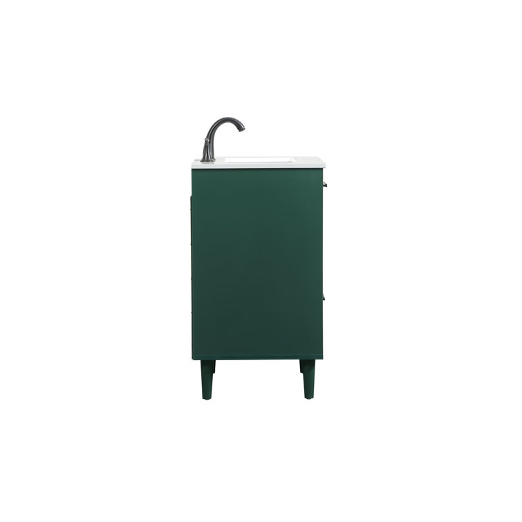 Green Solid Wood and MDF Bathroom Vanity with Porcelain Sink