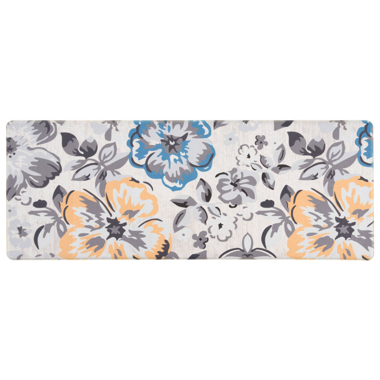 Cream Floral Anti-Fatigue Kitchen Mat 18" x 47"