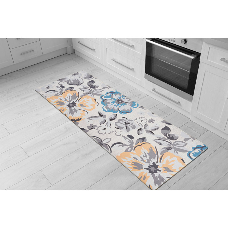 Cream Floral Anti-Fatigue Kitchen Mat 18" x 47"