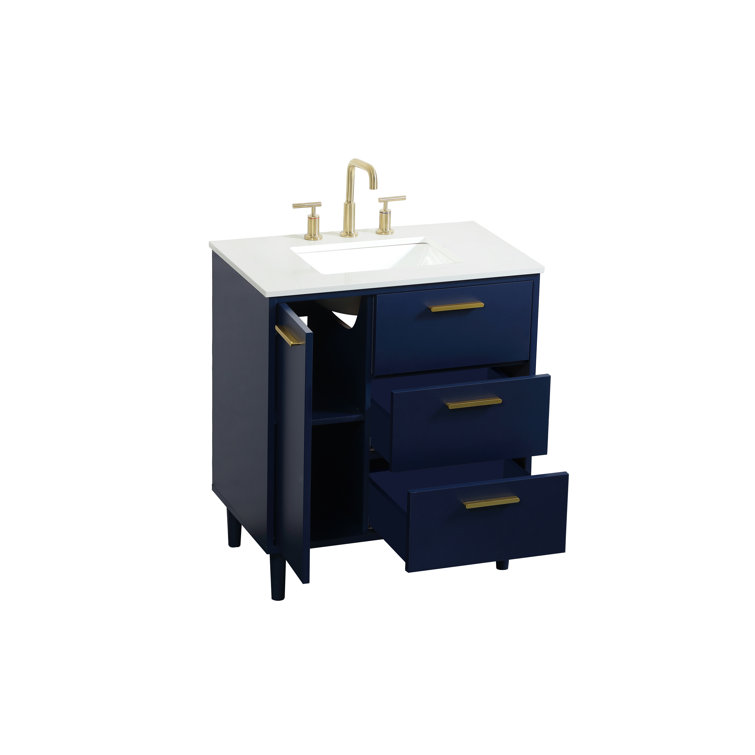 Blue Solid Wood and MDF Bathroom Vanity with Gold Accents